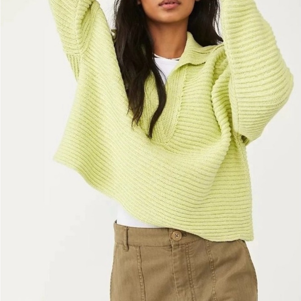 Free People Marlie Pullover Sweater in acid green small.